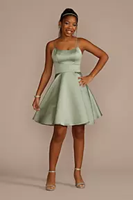 Jules and Cleo Short Scoop Neck Satin A-Line Dress